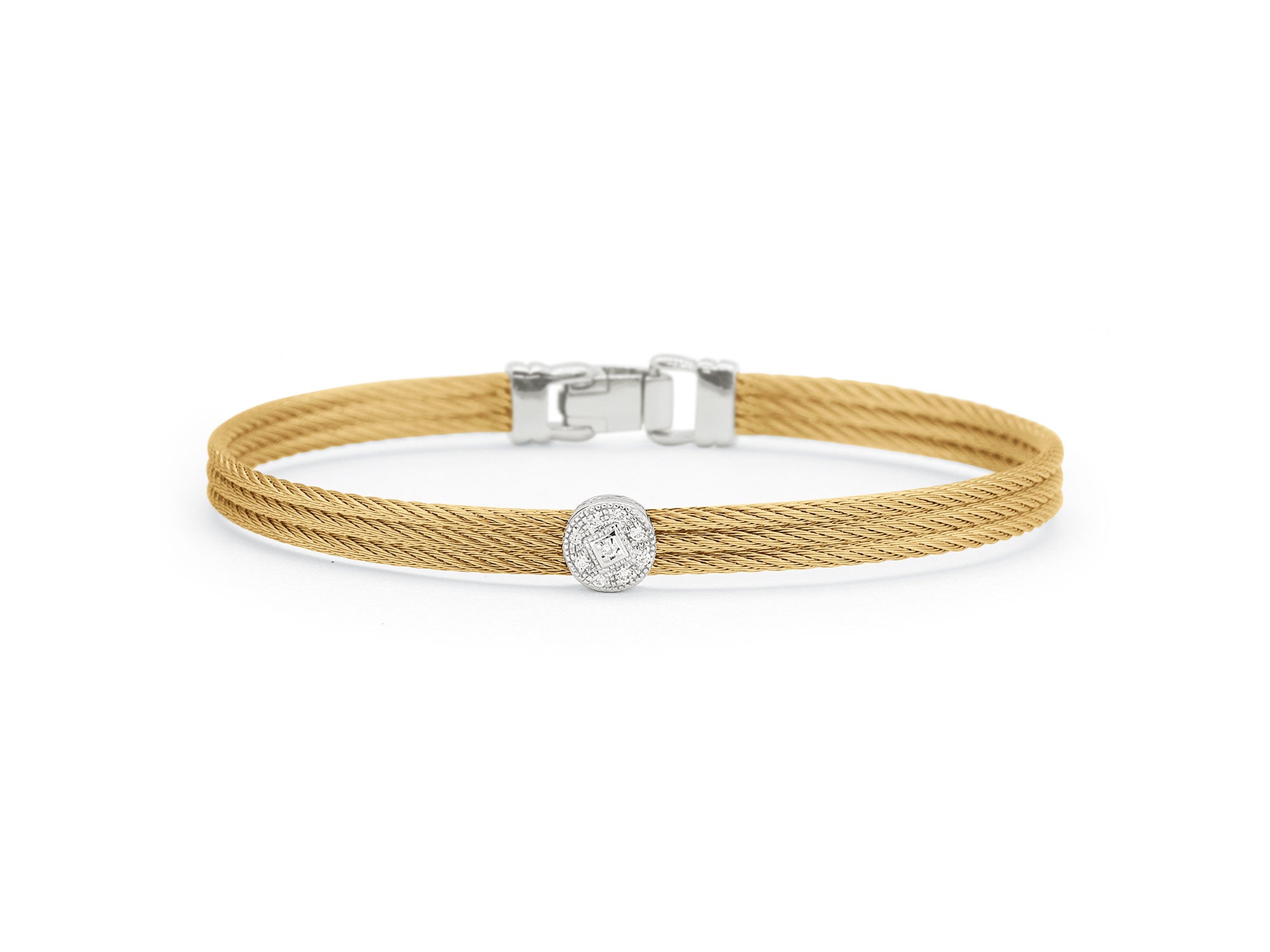 Yellow Cable Bracelet with Single Round Diamond Station