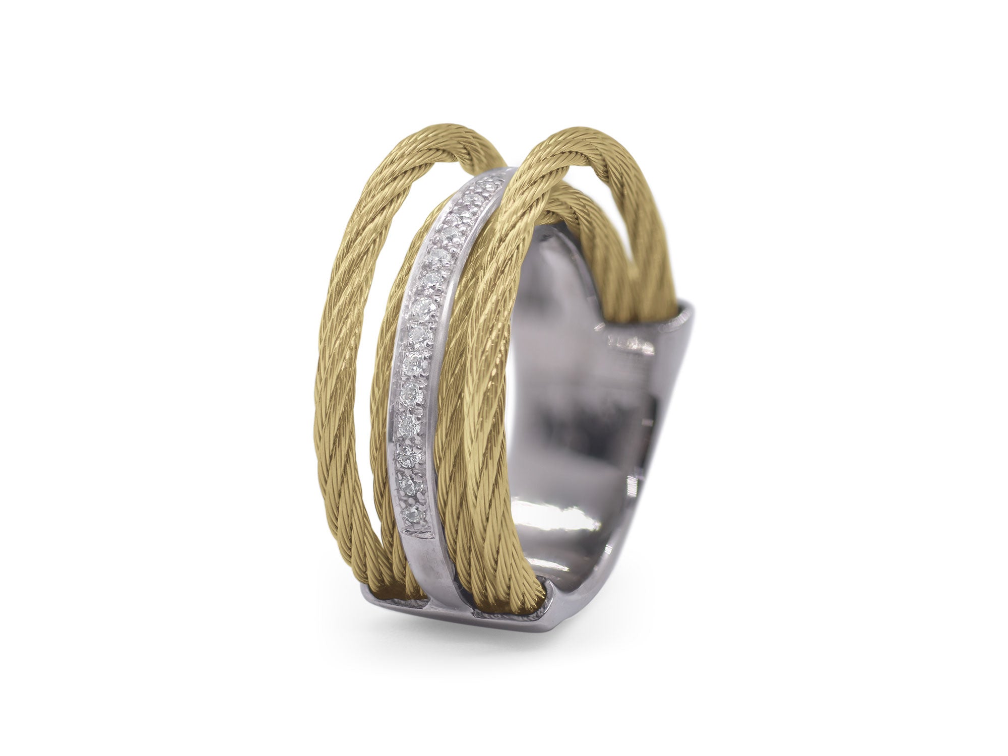 Yellow Cable Concave Ring with Diamonds