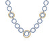 White Gold and Stainless Steel Yellow and Caribbean Blue Circle Cable Link Necklace