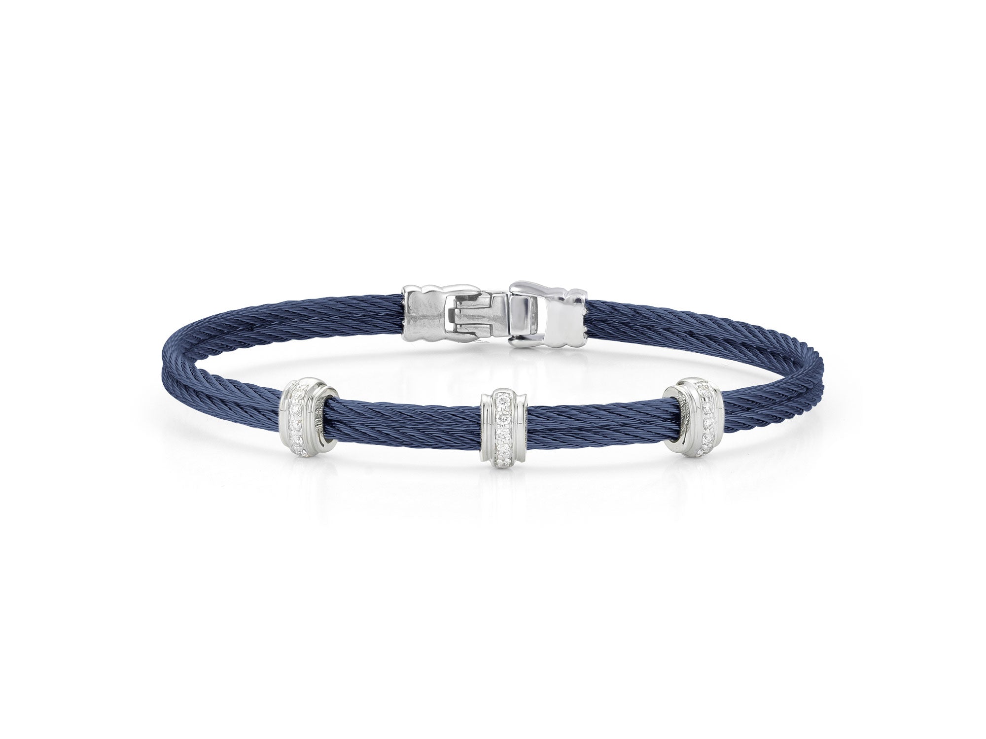 Blueberry Cable Bracelet with Triple Diamond Stations