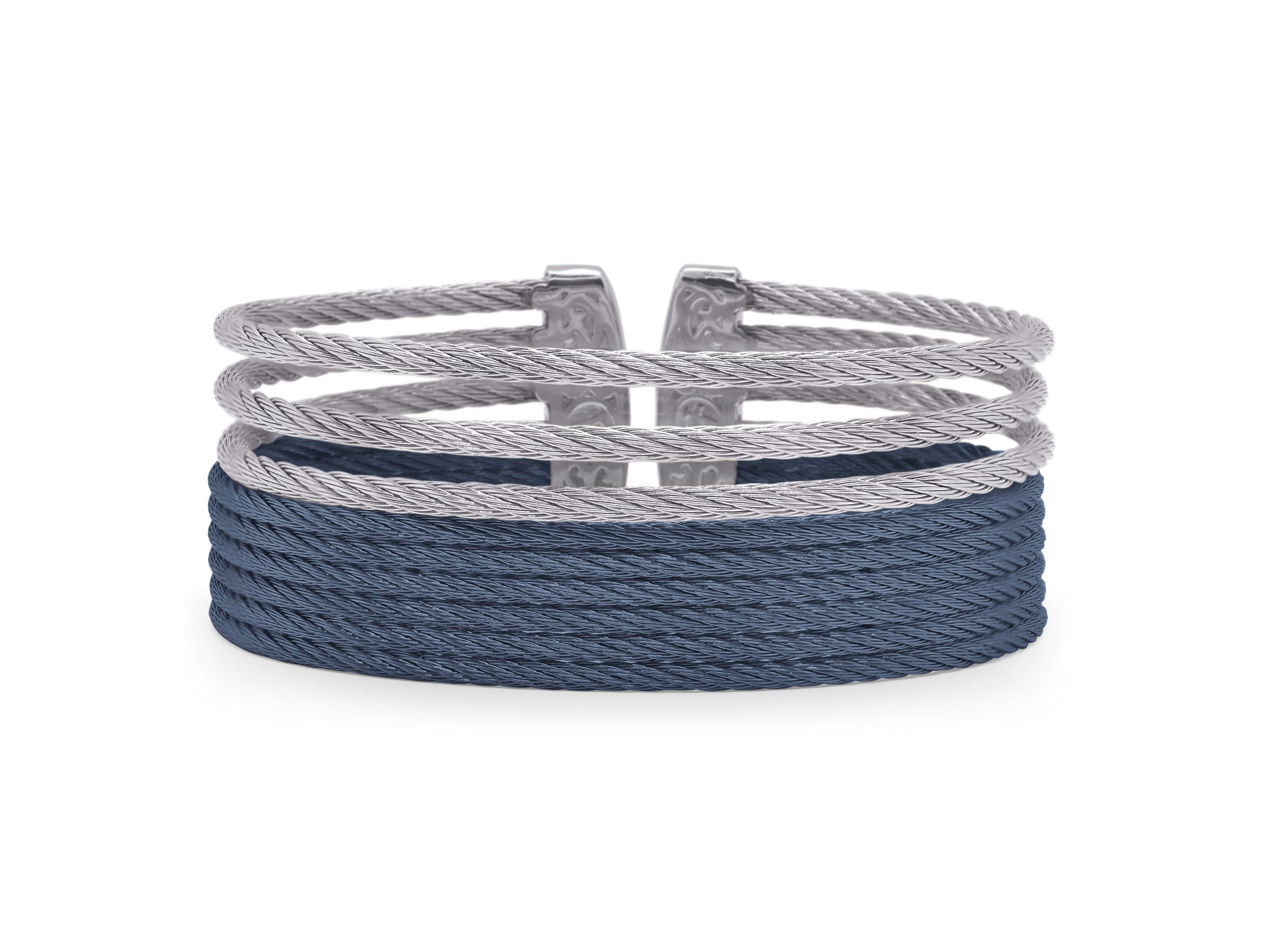 Blueberry & Grey Cable Stacked Wide Open Cuff