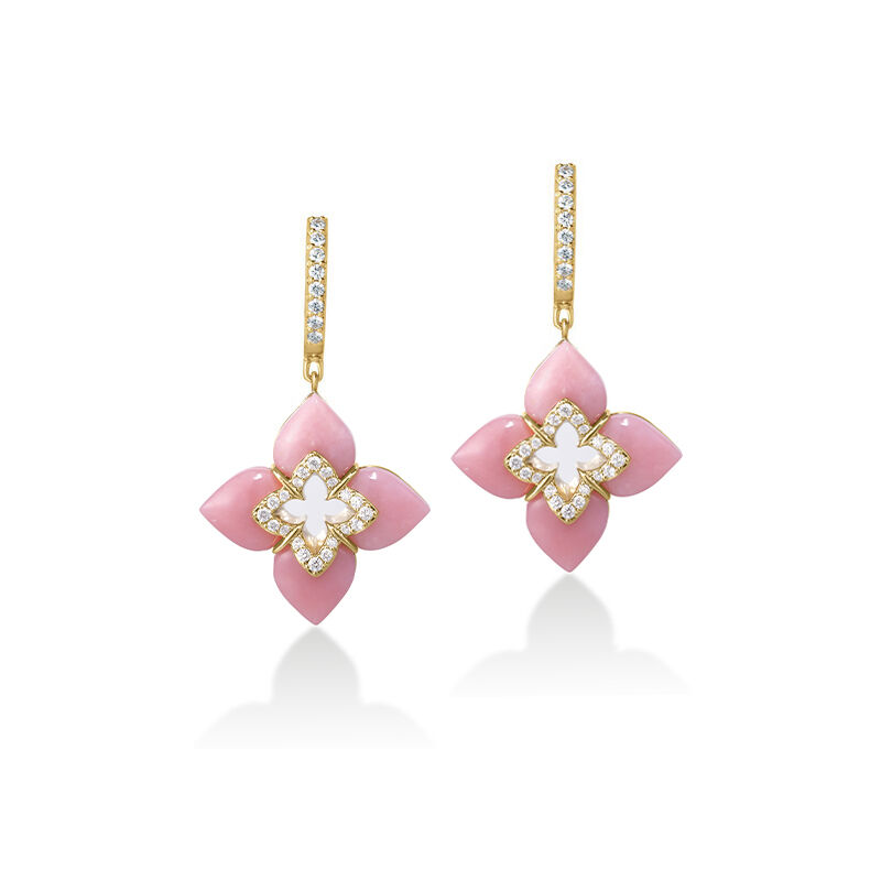 Venetian Princess Cabochon Diamond & Pink Opal Flower Earrings
