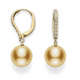 Yellow Gold Golden South Sea Cultured Pearl and Diamond Drop Earrings