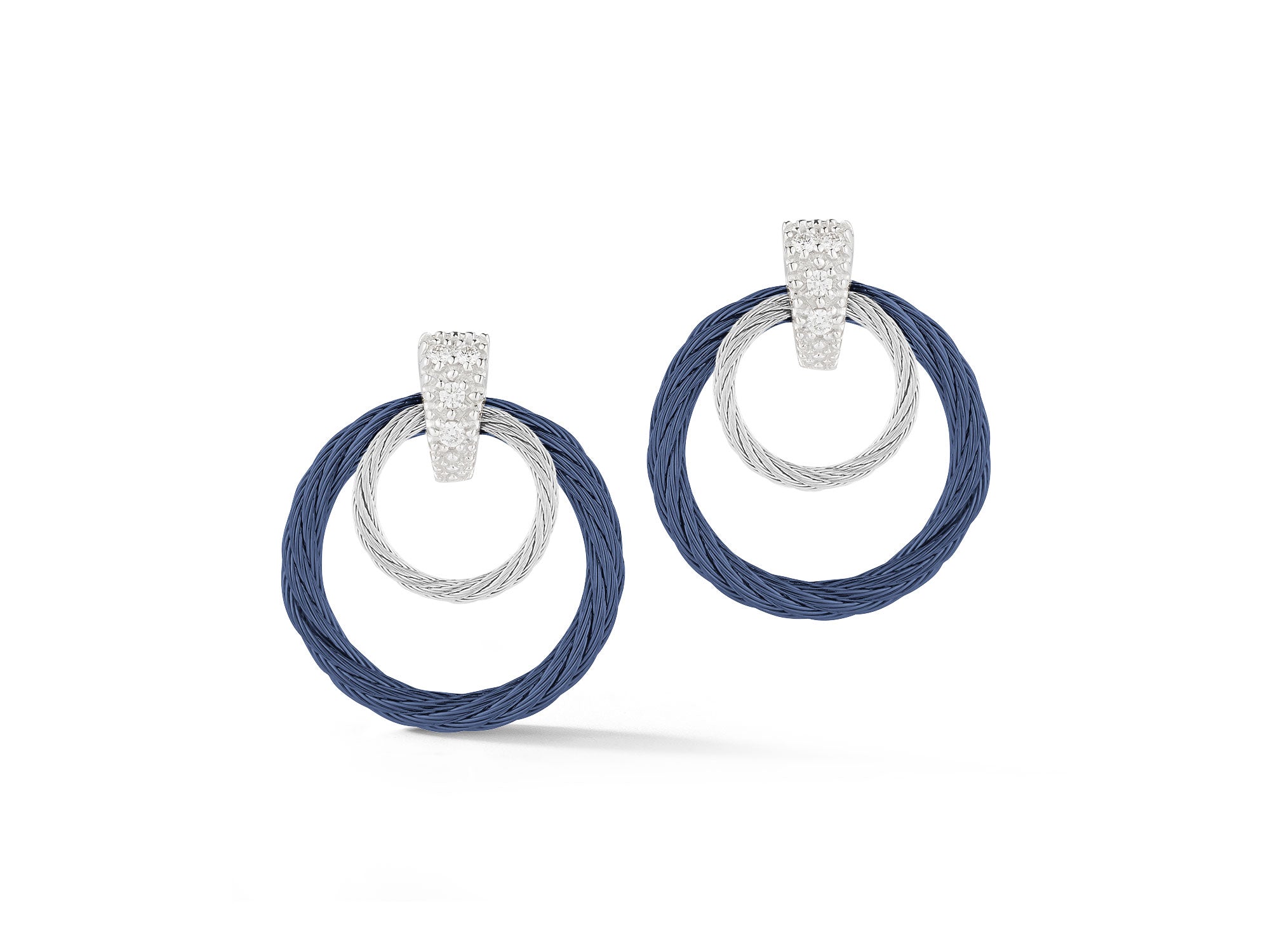 Blueberry & Grey Cable Droplet Stud Earrings with Diamonds