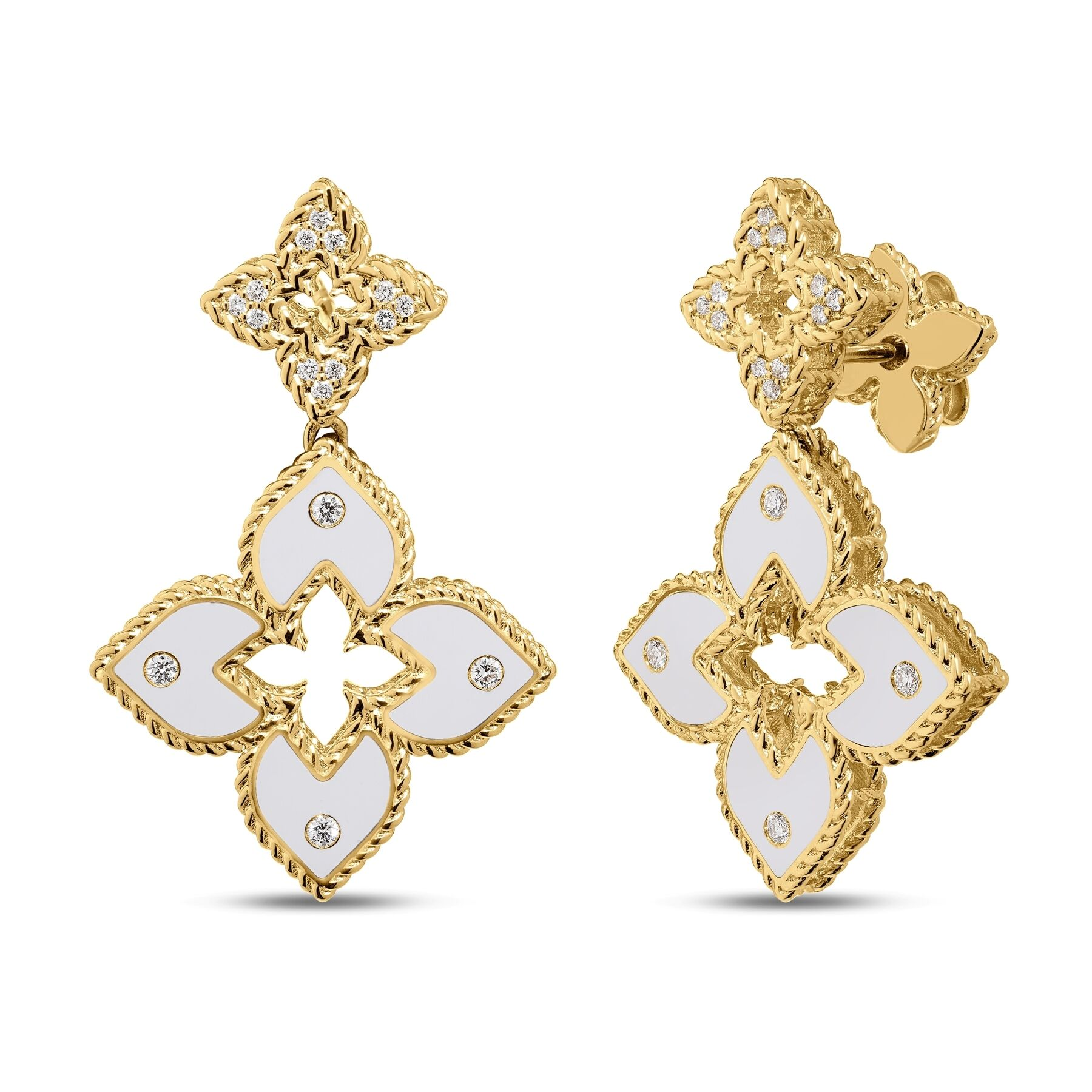 Venetian Princess Pave Diamond And White Enamel Earrings