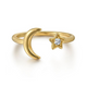 Yellow Gold White Sapphire Moon and Star Open Ring
