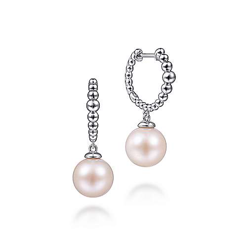 Sterling Silver Bujukan Pearl Drop Huggie Earrings