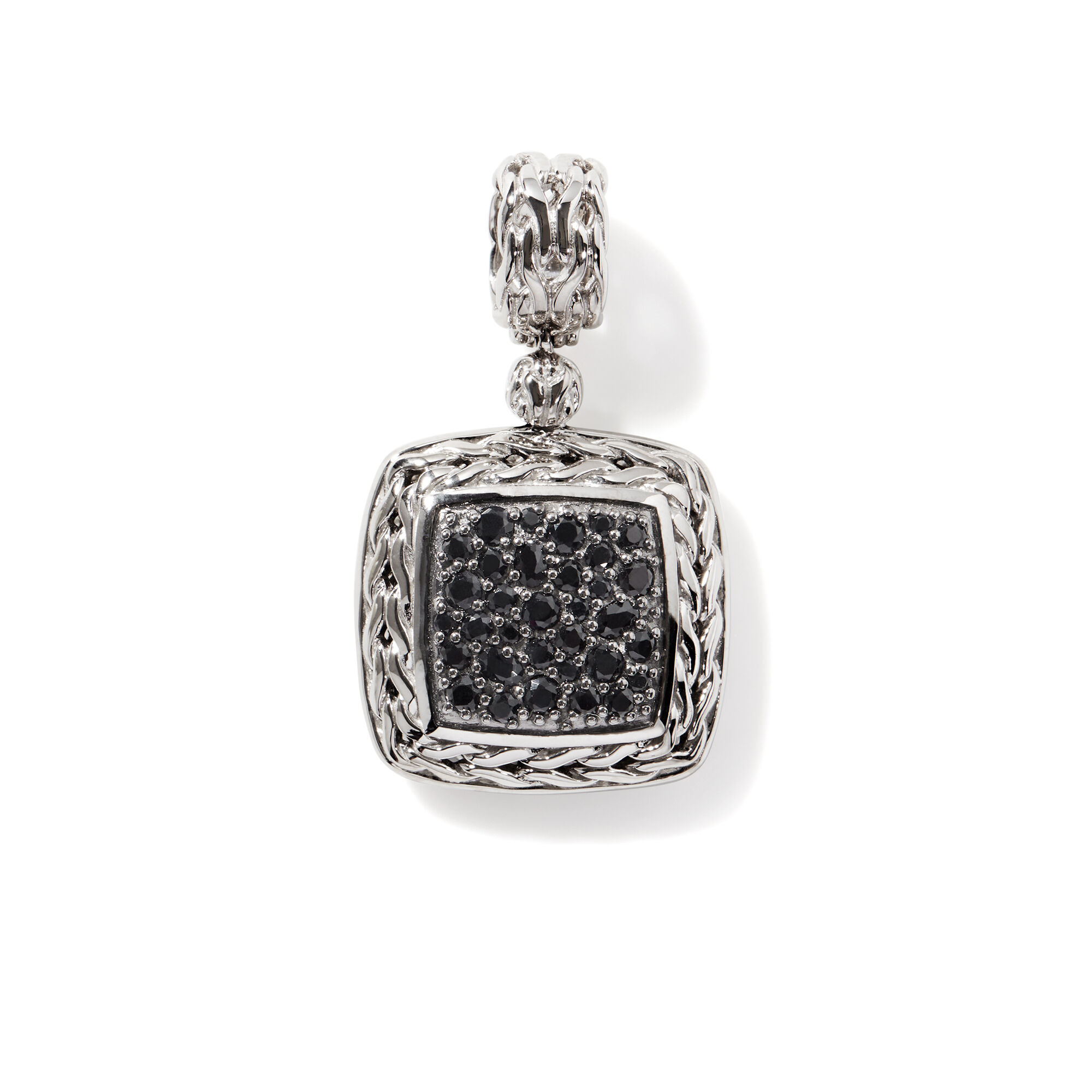 Sterling Silver Classic Chain Lava Medium Square Pendant with Black Sapphires