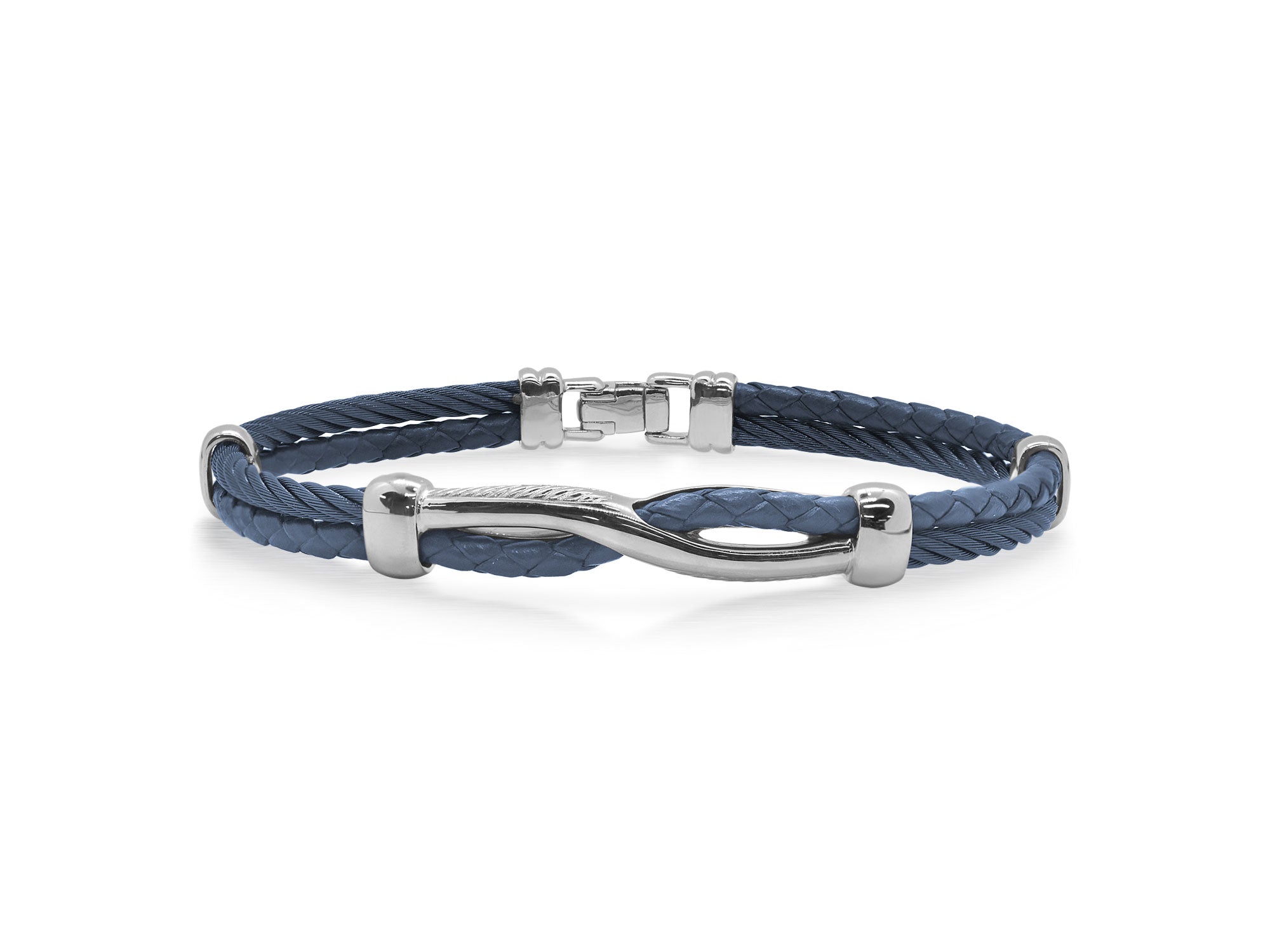 Men's Blueberry Cable & Blue Leather Twist Bracelet