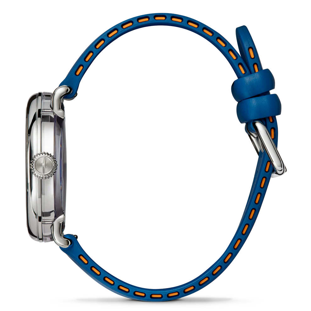 Stainless Steel and Blue Rubber 41MM Detrola Quartz Watch – Murphy Stainless Steel and Blue Rubber 41MM Detrola Quartz Watch – Murphy