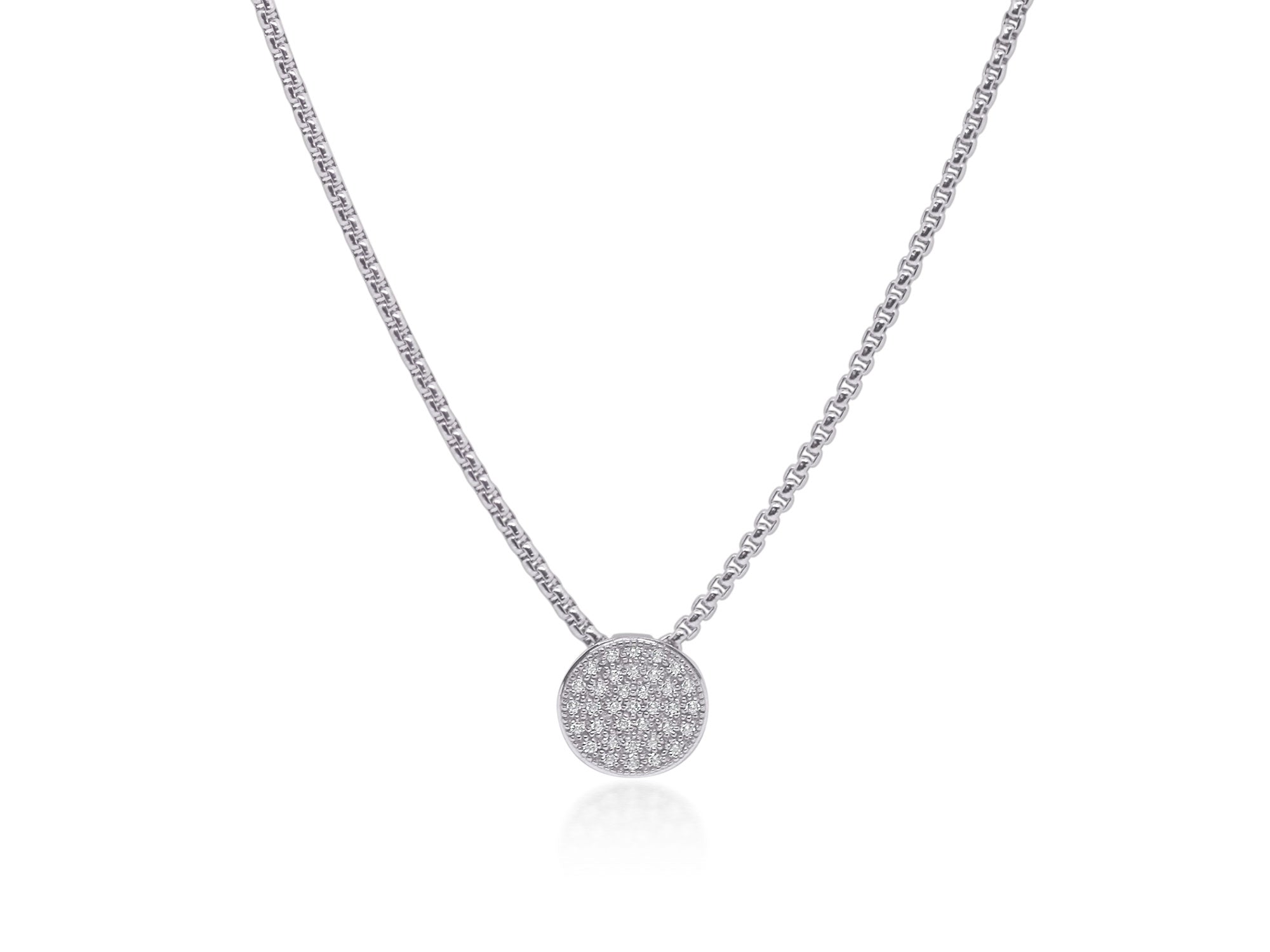 Grey Chain Disc Necklace with Diamonds