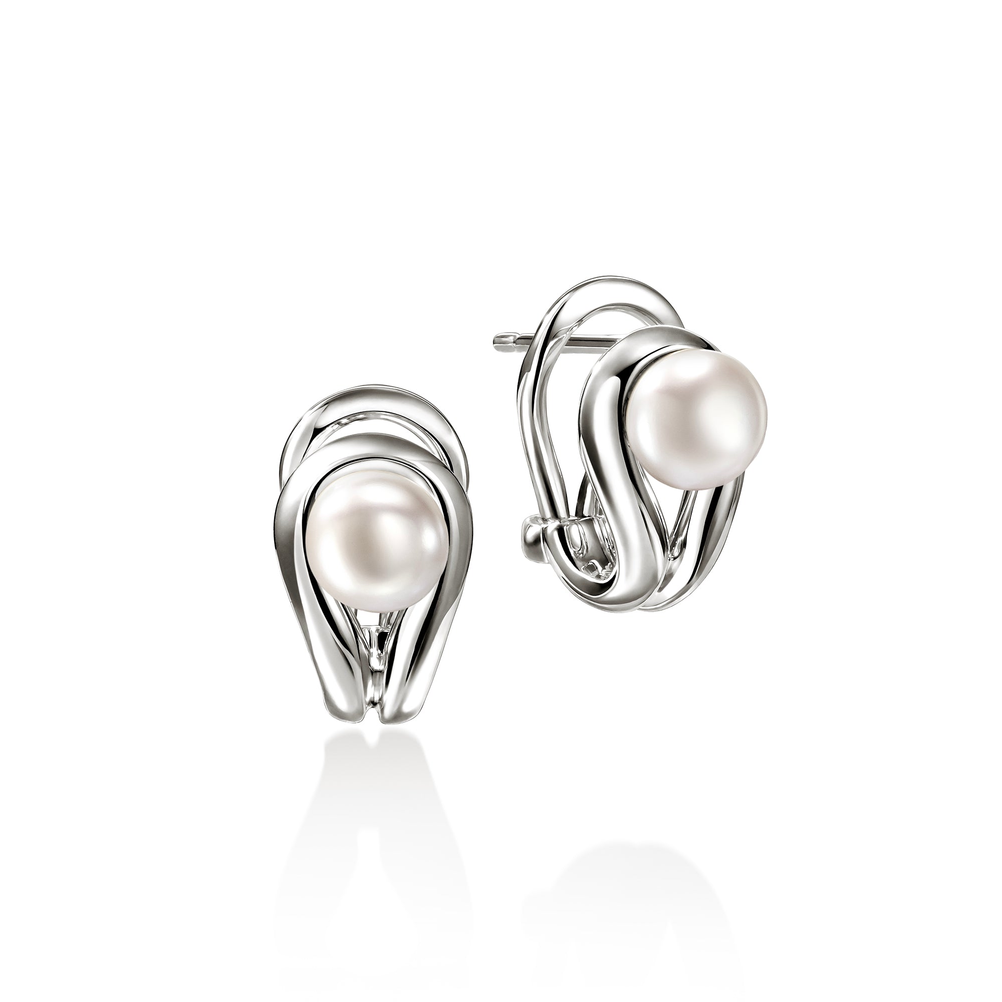 Sterling Silver Surf Earrings with Cultured Freshwater Pearl