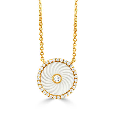 Yellow Gold Diamond and Mother of Pearl Circle Necklace
