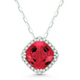 Cushion Shaped Created Ruby & Diamond Necklace