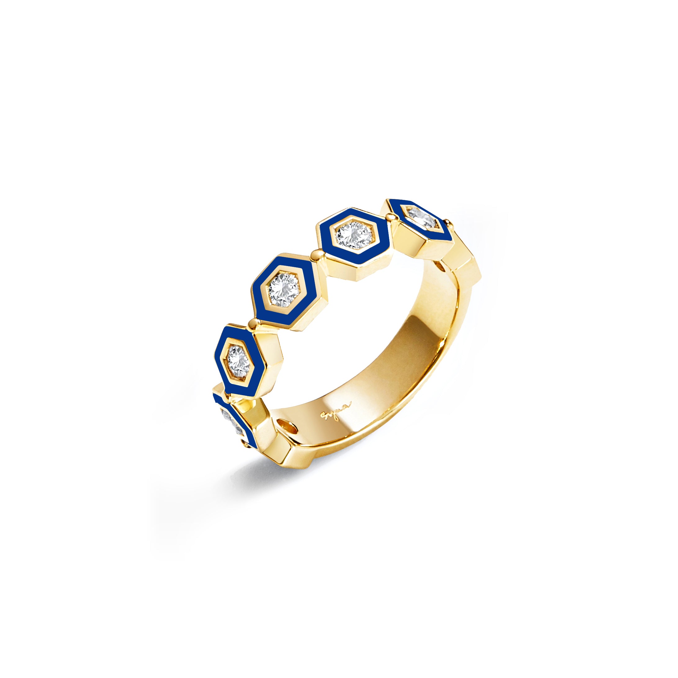 Hex Blue Enamel Ring
