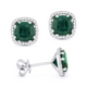 Created Green Spinel and Diamond Cushion Halo Stud Earrings