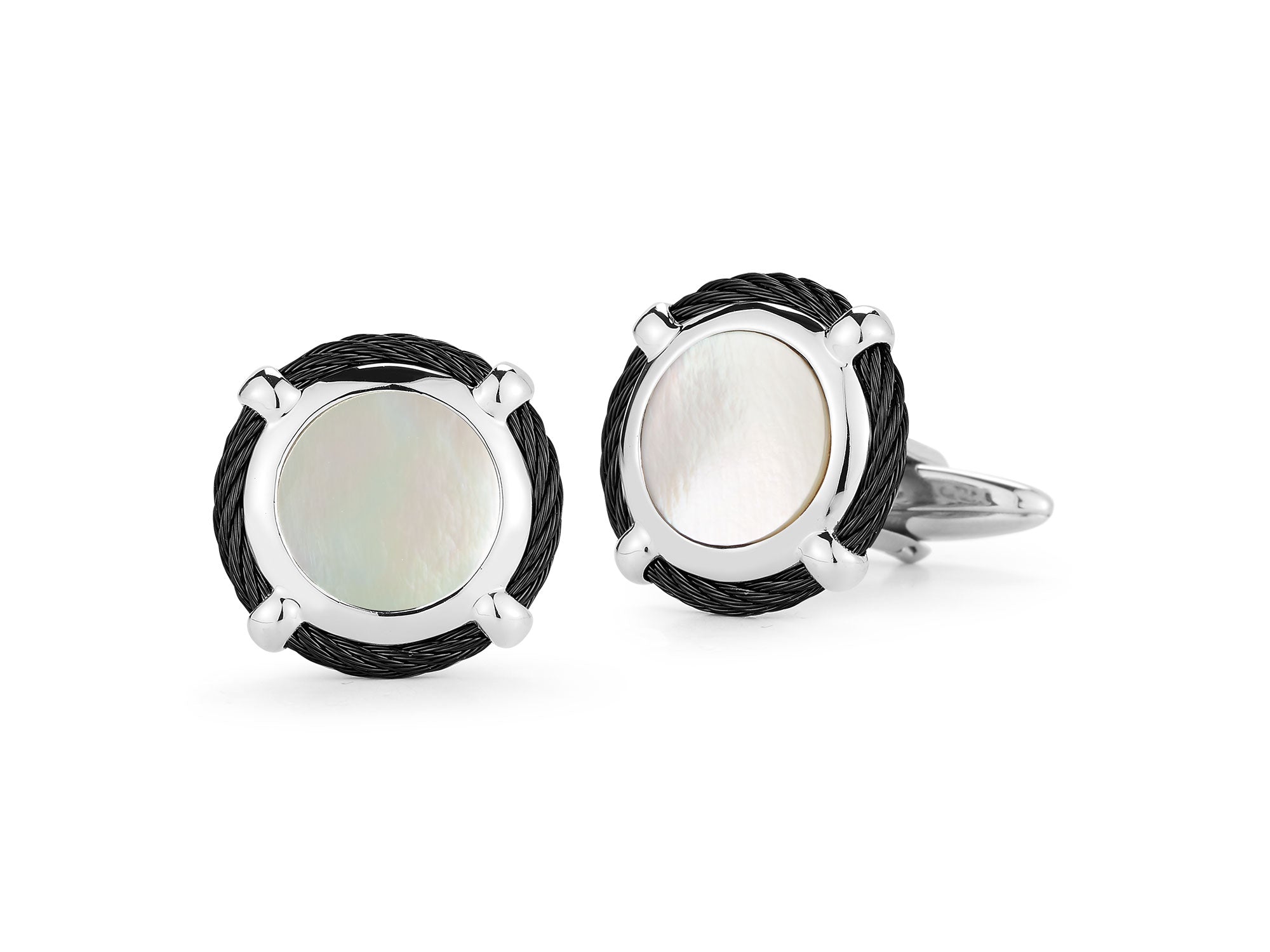 Men's Black Round Cufflinks with Mother of Pearl