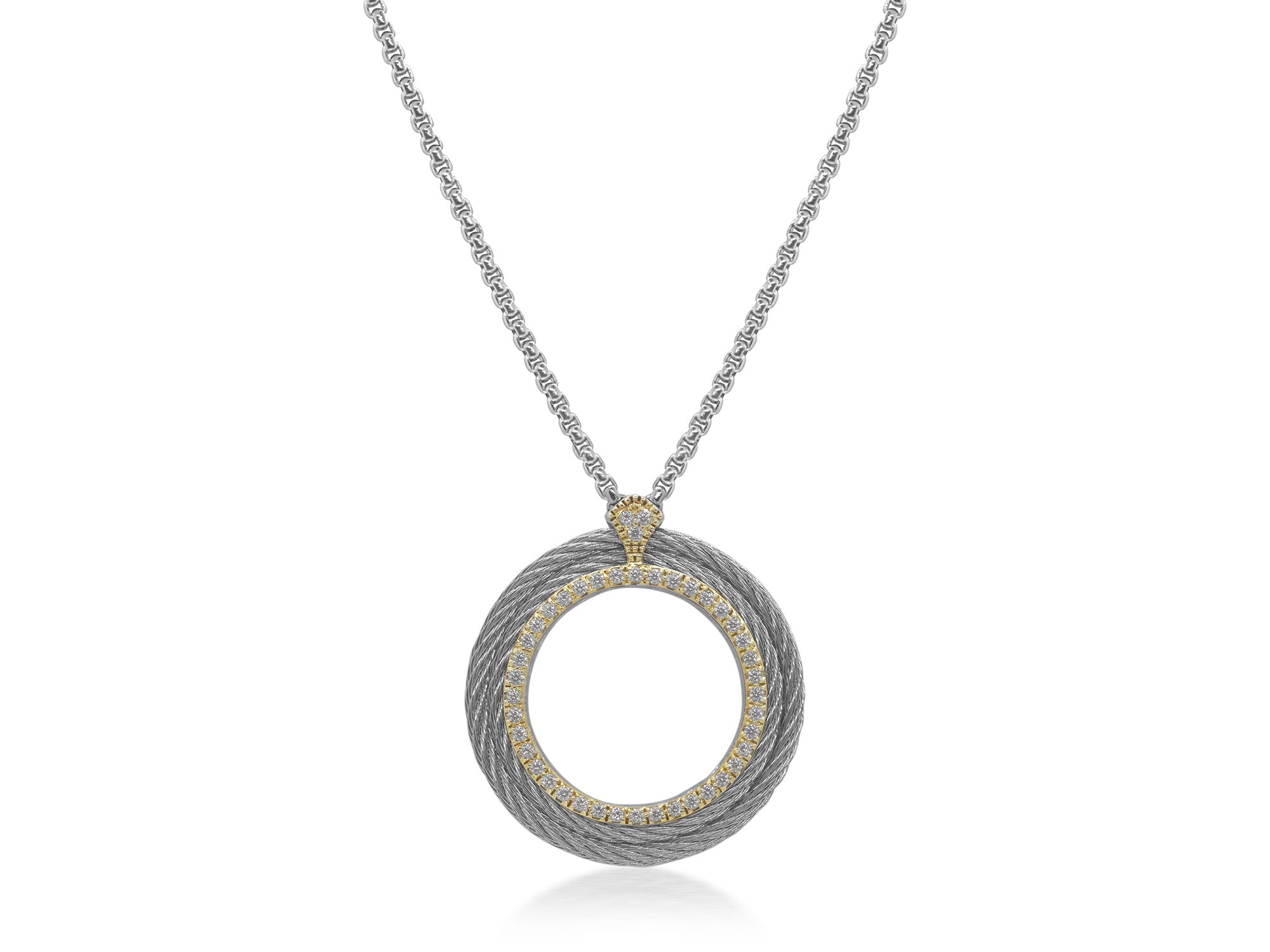 Grey Cable Circle Pendant Necklace with Diamonds