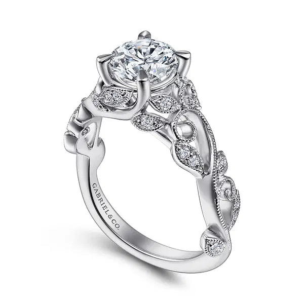 Martedi White Gold Floral Round Diamond Engagement Ring Setting