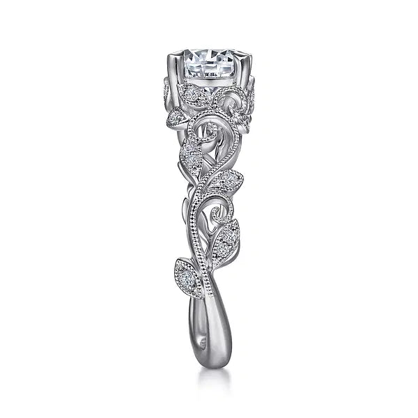 Martedi White Gold Floral Round Diamond Engagement Ring Setting