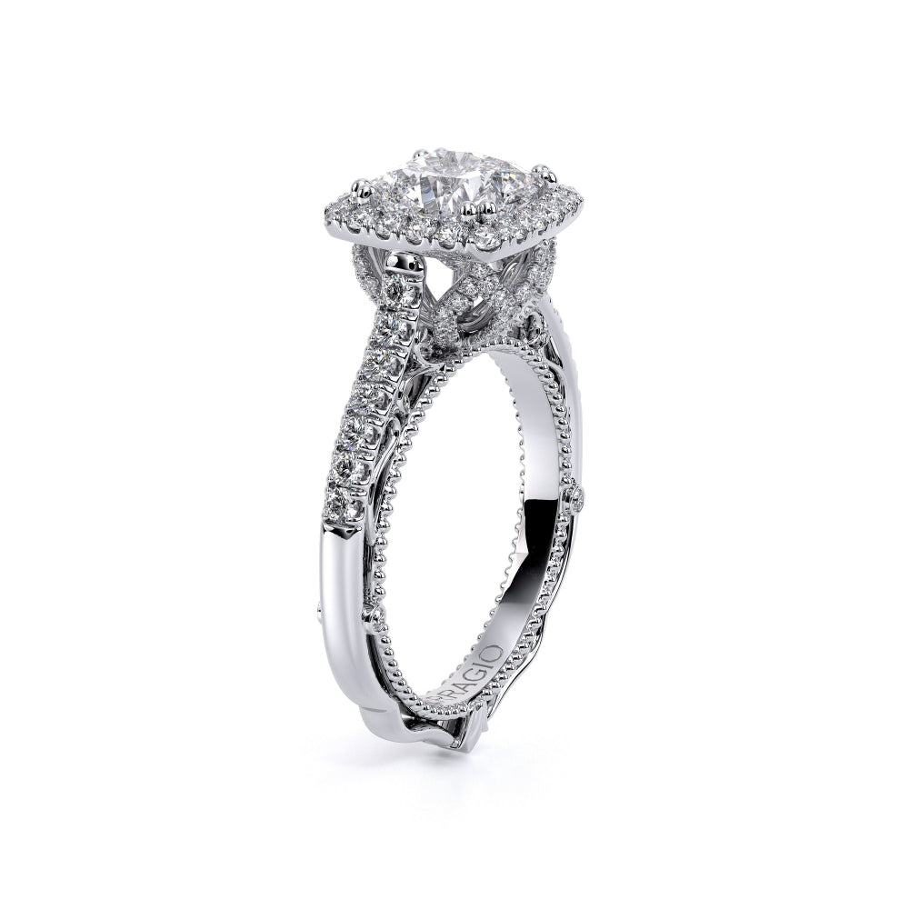 Venetian Cushion Shaped Halo Round Engagement Ring Setting