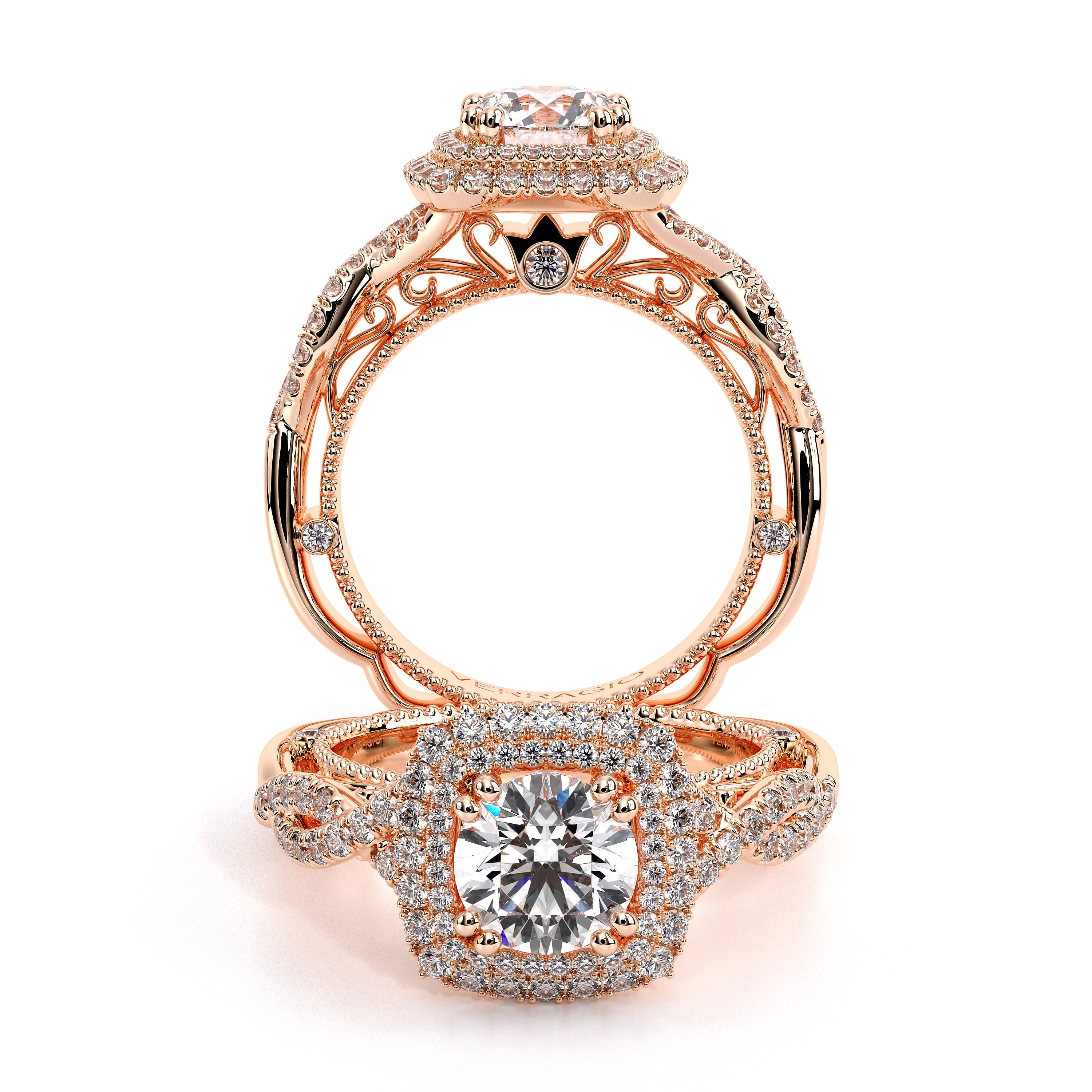 Venetian Cushion Shaped Double Halo Engagement Ring Setting