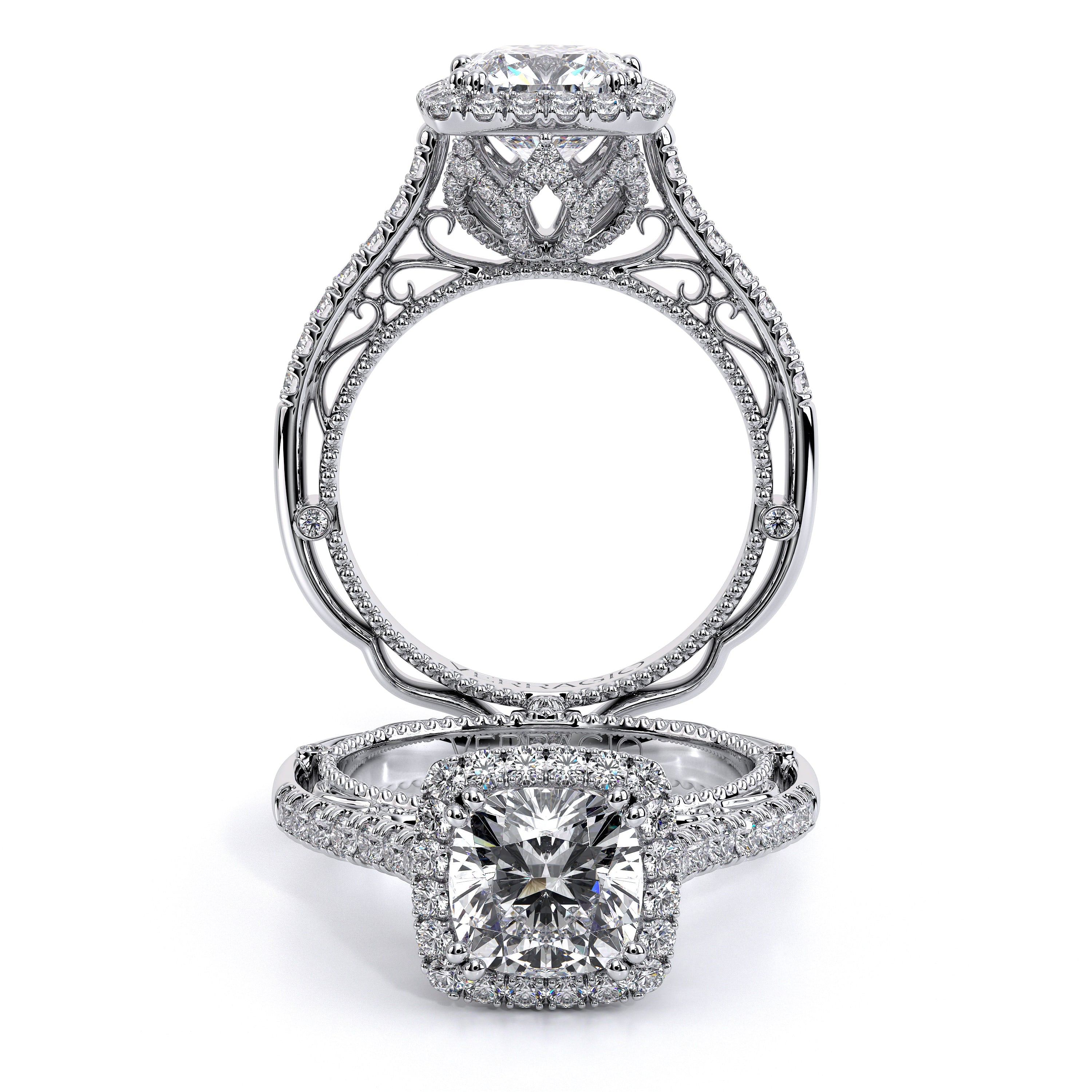 Venetian Cushion Shaped Halo Round Engagement Ring Setting