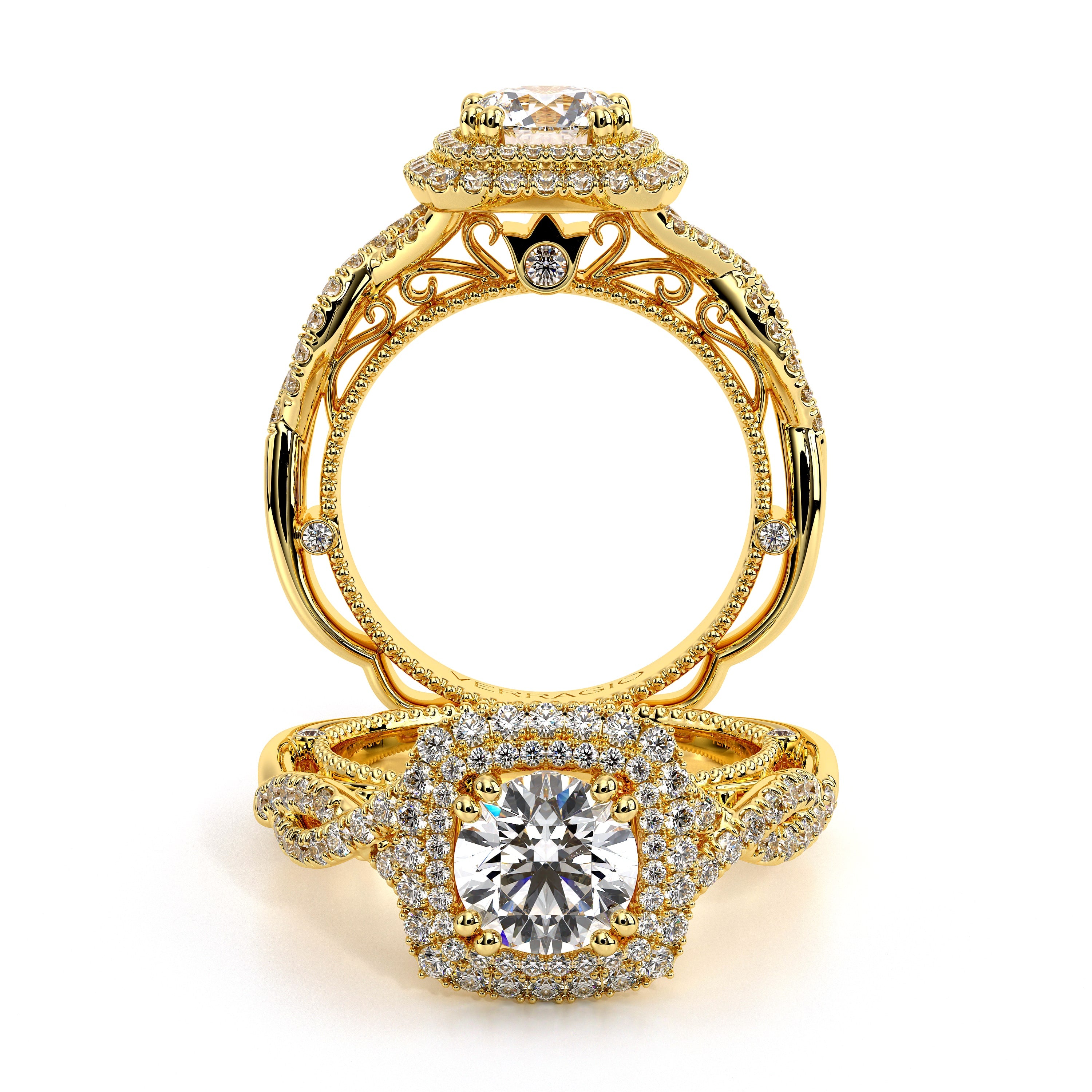 Venetian Cushion Shaped Double Halo Engagement Ring Setting