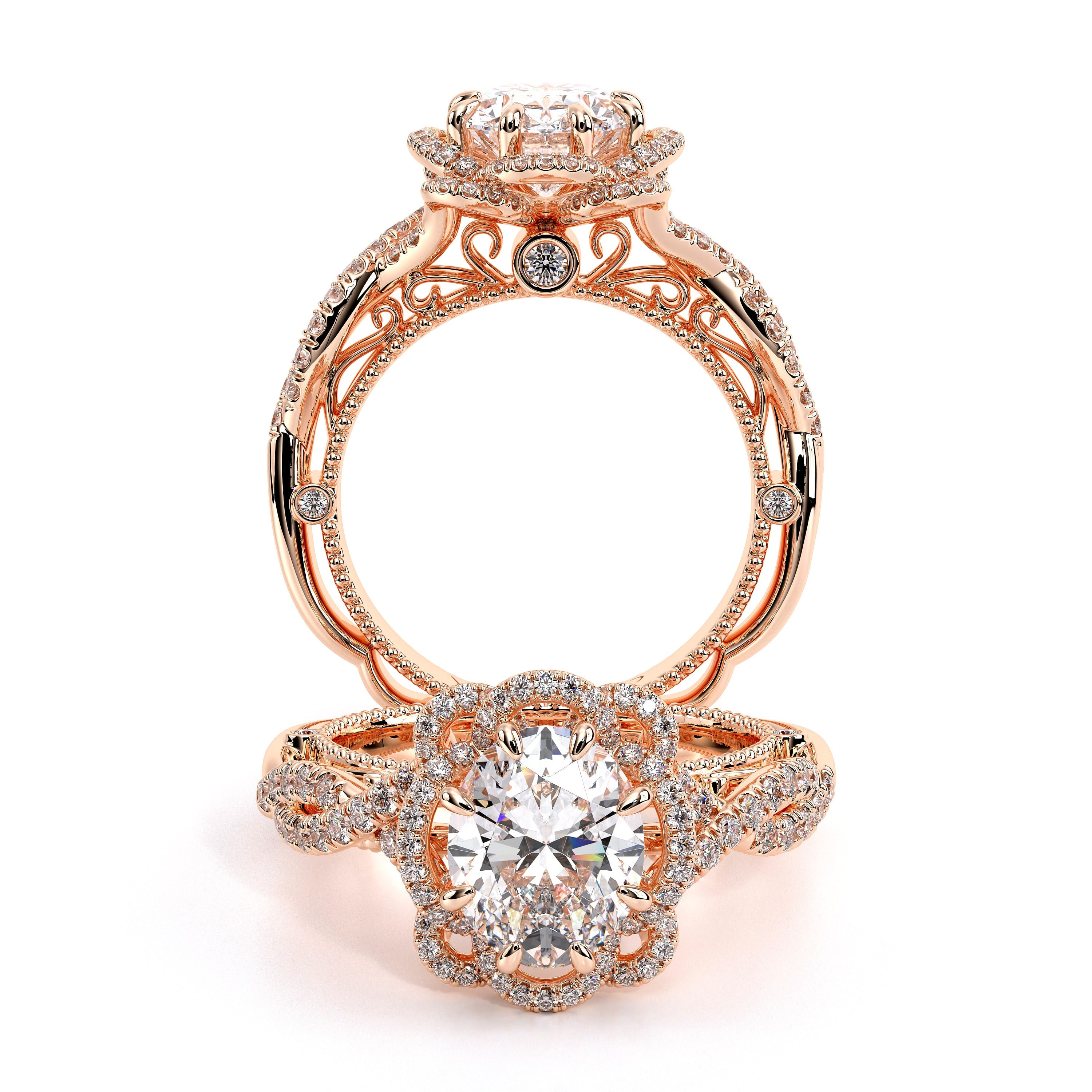 Venetian Floret Halo Oval Engagement Ring Setting