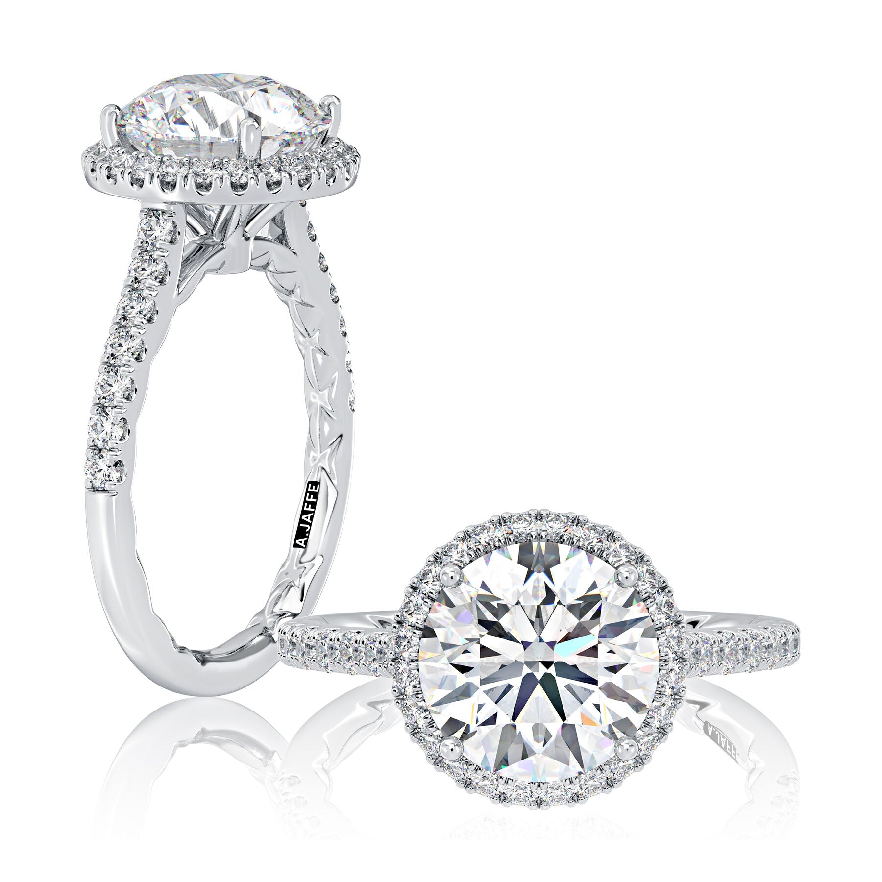 Round Halo Engagement Ring Setting with Diamond Sides