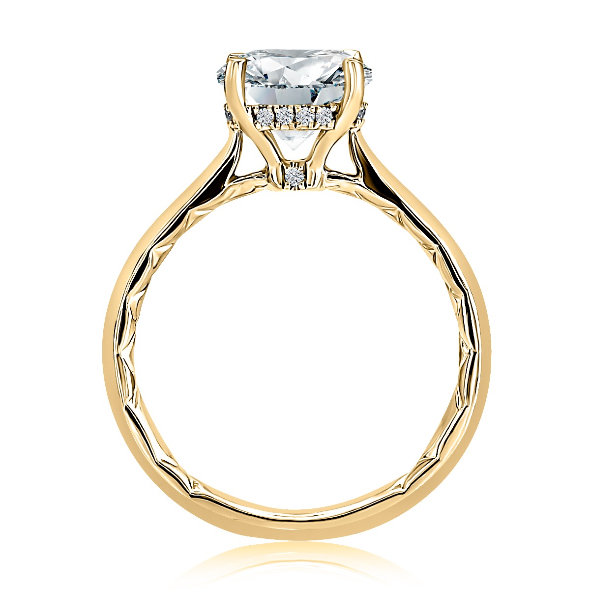 Yellow Gold Round Solitaire Engagement Ring Setting with Surprise Diamonds