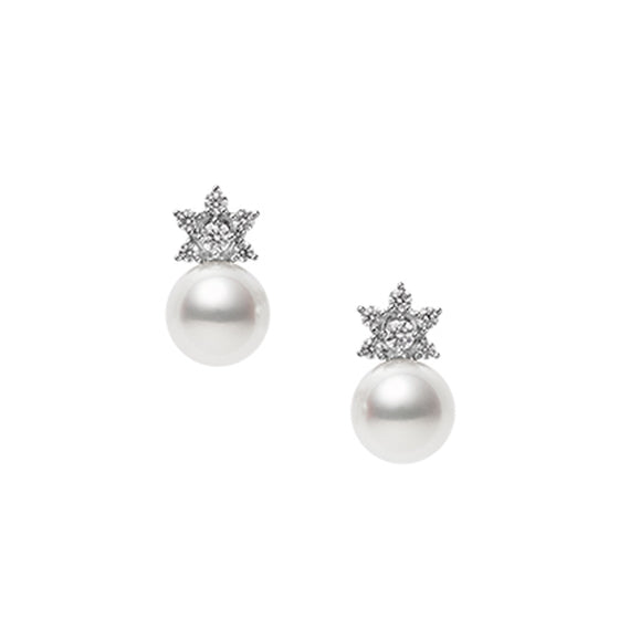 Akoya Cultured Pearl and Diamond Star Earrings