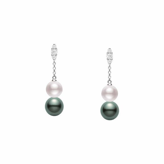 Morning Dew Pearl Earrings with Diamonds