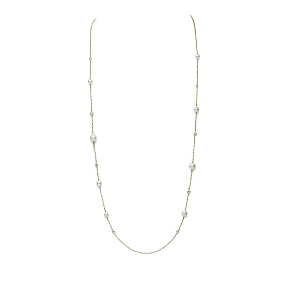 Akoya Cultured Pearl and Diamond Long Station Necklace