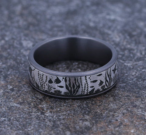 Ocean Pattern Wedding Band