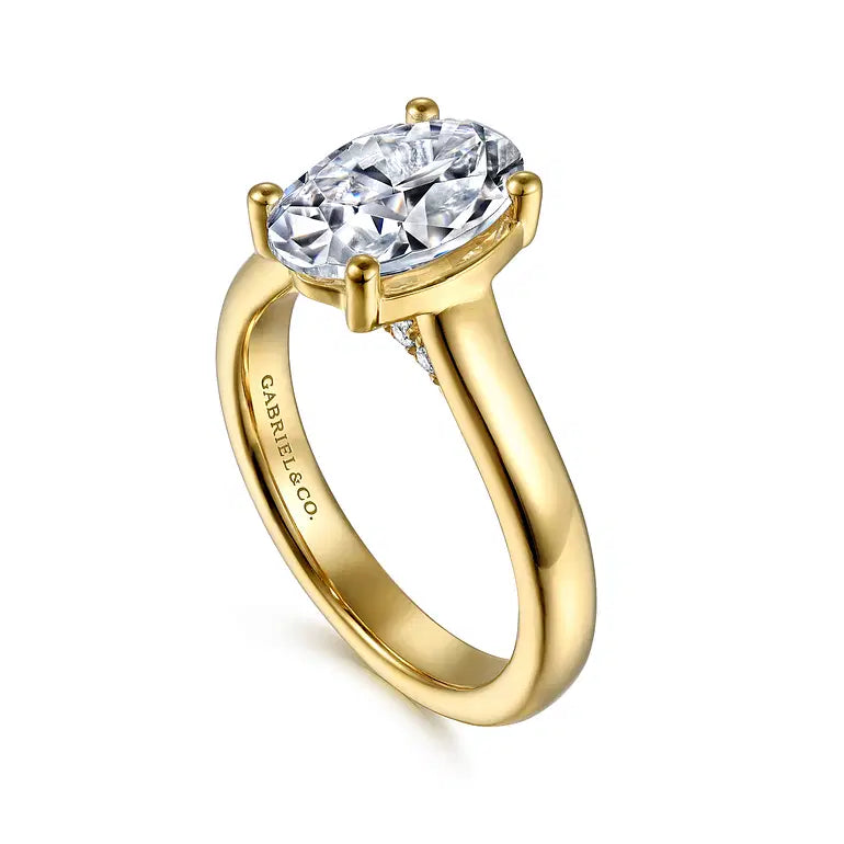 Villa Yellow Gold Half Bezel Oval Diamond Engagement Ring Setting