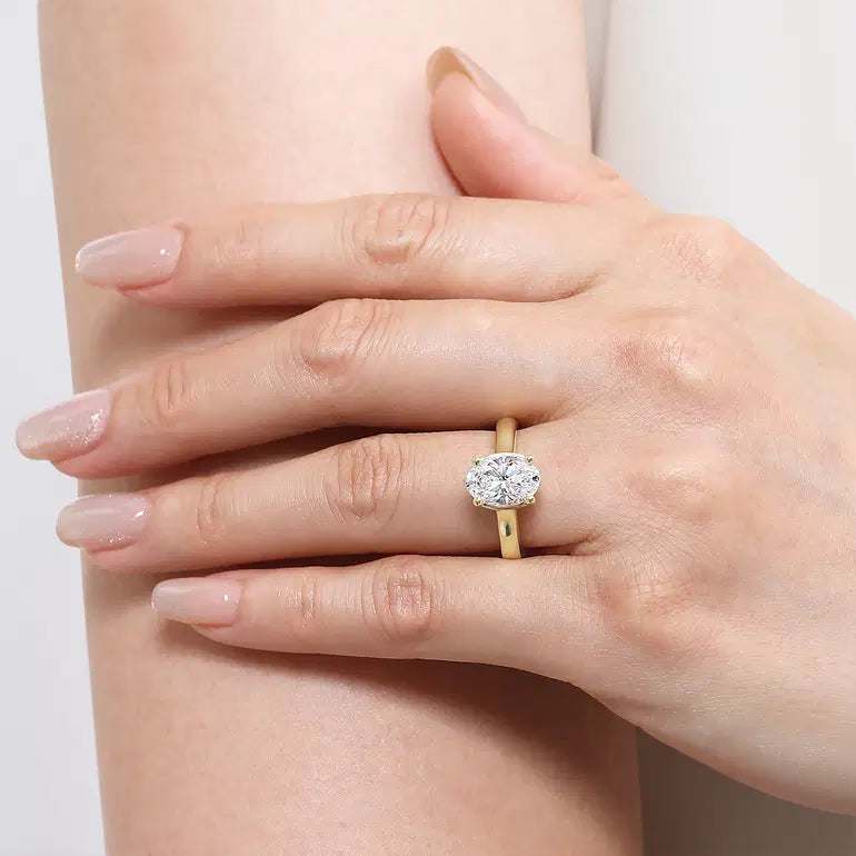 Villa Yellow Gold Half Bezel Oval Diamond Engagement Ring Setting