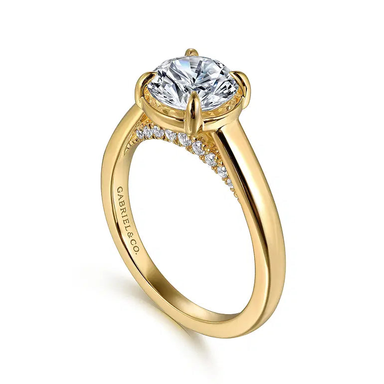 Geo Yellow Gold Round Diamond Engagement Ring Setting