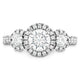 Hearts On Fire Platinum Integrity three stone diamond halo engagement ring