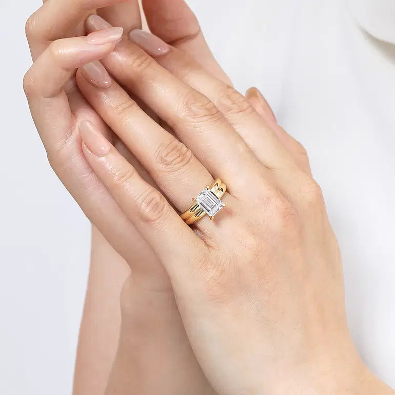 Robin Yellow Gold Emerald Cut Diamond Engagement Ring Setting