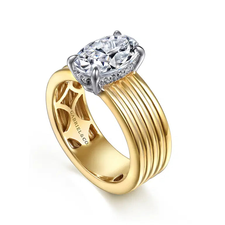 Cova White-Yellow Gold Oval Diamond Engagement Ring Setting
